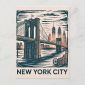 New York City Brooklyn Bridge Bold Retro Skyline Briefkaart (Voorkant)