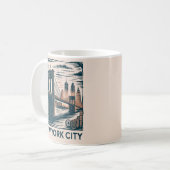 New York City Brooklyn Bridge Bold Retro Skyline Koffiemok (Voorkant links)