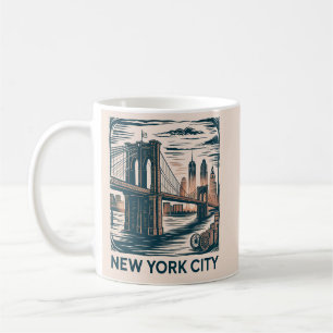 New York City Brooklyn Bridge Bold Retro Skyline Koffiemok