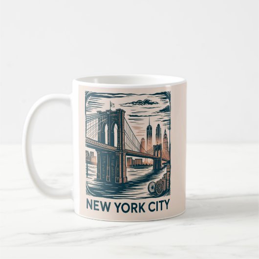 New York City Brooklyn Bridge Bold Retro Skyline Koffiemok (Links)