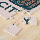 New York City Brooklyn Bridge Bold Retro Skyline Legpuzzel (Zijkant)