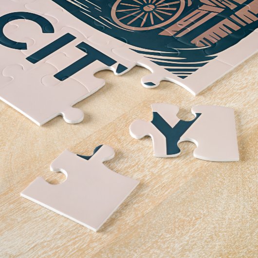 New York City Brooklyn Bridge Bold Retro Skyline Legpuzzel (Zijkant)