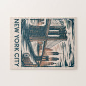 New York City Brooklyn Bridge Bold Retro Skyline Legpuzzel (Horizontaal)