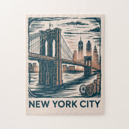 New York City Brooklyn Bridge Bold Retro Skyline Legpuzzel