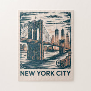 New York City Brooklyn Bridge Bold Retro Skyline Legpuzzel