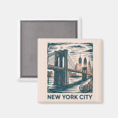 New York City Brooklyn Bridge Bold Retro Skyline Magneet (Voorkant / Achterkant)