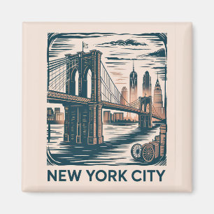 New York City Brooklyn Bridge Bold Retro Skyline Magneet