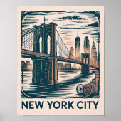 New York City Brooklyn Bridge Bold Retro Skyline Poster (Voorkant)
