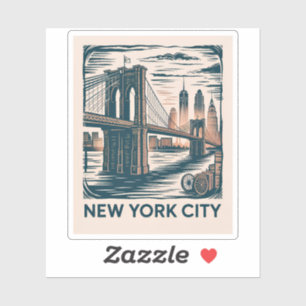 New York City Brooklyn Bridge Bold Retro Skyline Sticker