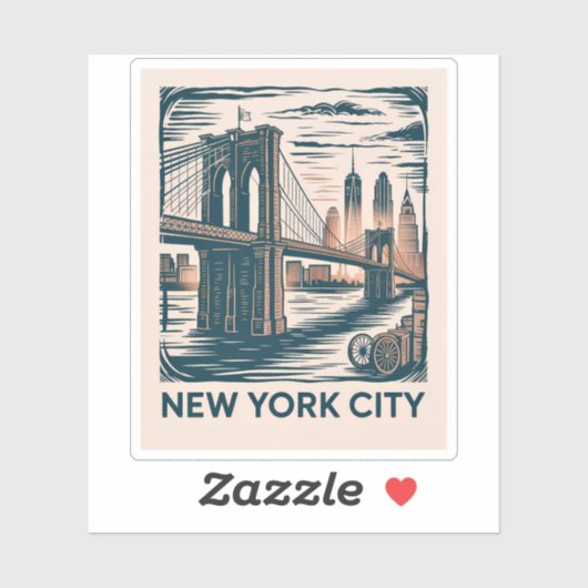 New York City Brooklyn Bridge Bold Retro Skyline Sticker (Vel)