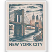 New York City Brooklyn Bridge Bold Retro Skyline Sticker (Voorkant)