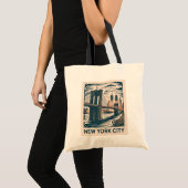 New York City Brooklyn Bridge Bold Retro Skyline Tote Bag (Voorkant (product))