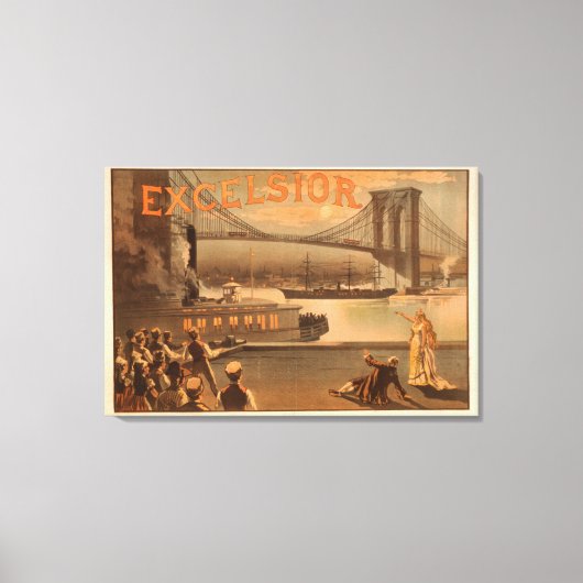 New York City Brooklyn Bridge "Excelsior" Canvas Afdruk (Voorkant)