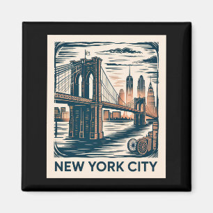 New York City Brooklyn Bridge Kordate Retro Silhou Magneet