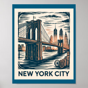 New York City Brooklyn Bridge Krachtige Retro Silh Poster
