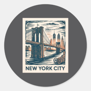 New York City Brooklyn Bridge Krachtige Retro Skyl Ronde Sticker