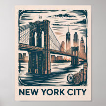 New York City Brooklyn Bridge Ouderwetse Retro Sta