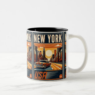 New York City brooklyn brug Vintage klassieke auto Tweekleurige Koffiemok