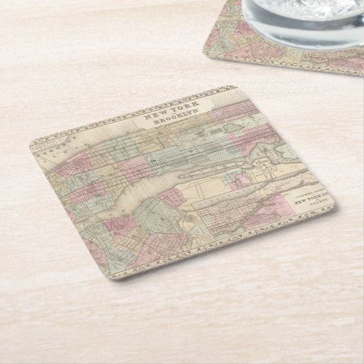 New York City Brooklyn Map Kartonnen Onderzetters (Schuin)