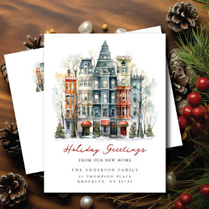 New York City Brownstone Nieuw adres Aankondigingskaart