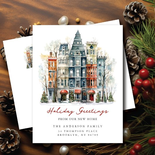 New York City Brownstone Nieuw adres Aankondigingskaart