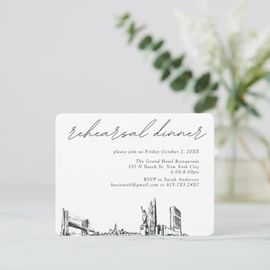 New York City Bruiloft Elegant repetitie diner Informatiekaartje (Staand voorkant)
