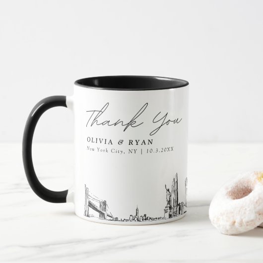 New York City Bruiloft Minimal Custom Coffee Mok (Met donut)