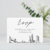 New York City Bruiloft Minimalistische Schets RSVP Informatiekaartje (Staand voorkant)