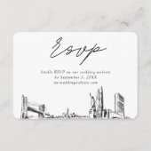New York City Bruiloft Minimalistische Schets RSVP Informatiekaartje (Voorkant)