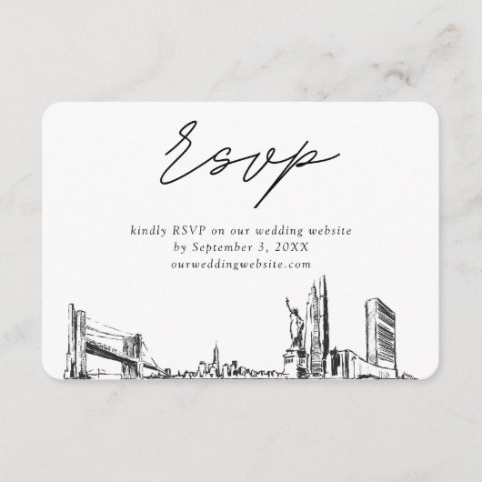New York City Bruiloft Minimalistische Schets RSVP Informatiekaartje (Voorkant)