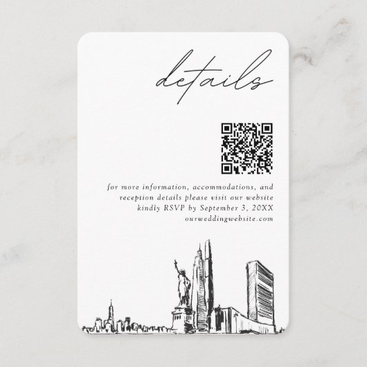 New York City bruiloft moderne details QR-code Informatiekaartje (Voorkant)