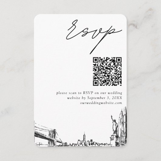 New York City Bruiloft Moderne RSVP QR Code Informatiekaartje (Voorkant)