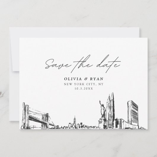 New York City Bruiloft Save the Date Modern Kaart (Voorkant)