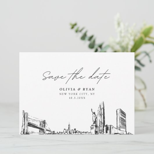 New York City Bruiloft Save the Date Modern Kaart (Staand voorkant)