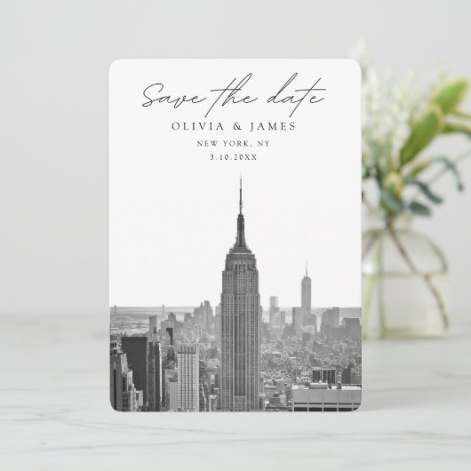 New York City Bruiloft Save the Date Zwart & Wit Kaart (Staand voorkant)