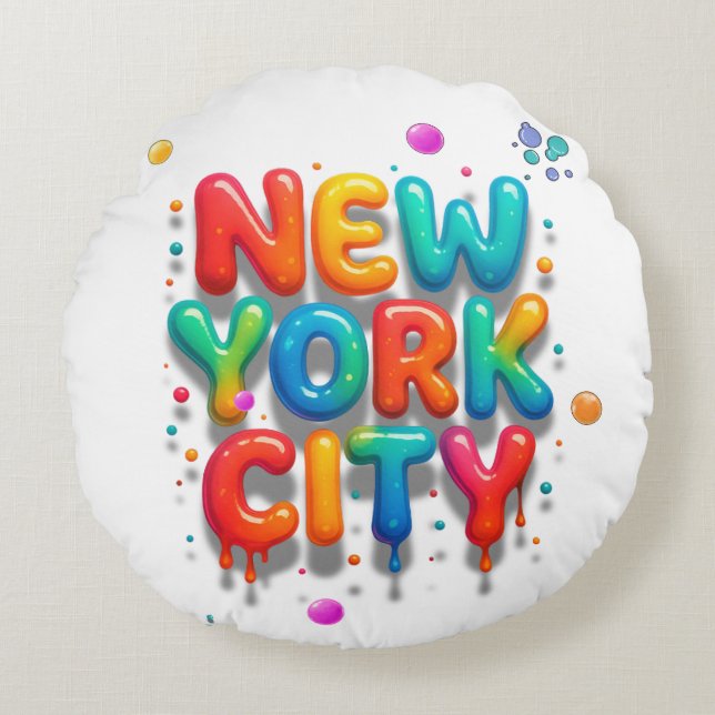 New York City Bubble Letters Rond Kussen (Voorkant)