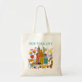 New York City Cartoon Style Canvas tas