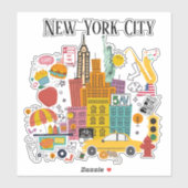 New York City Cartoon Style Sticker (Vel)