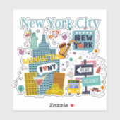 New York City Cartoon Style Sticker (Vel)