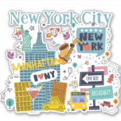 New York City Cartoon Style Sticker (Voorkant)