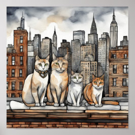 New York City Cats (waterverf) Poster