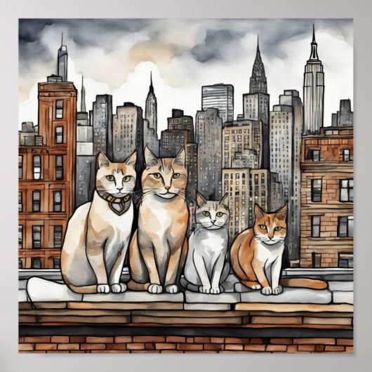 New York City Cats (waterverf) Poster (Voorkant)