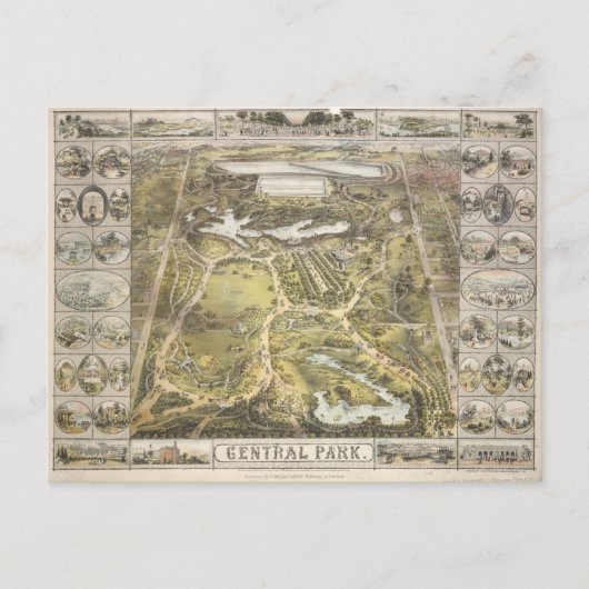  New York City Central Park Map, 1863 Briefkaart (Voorkant)