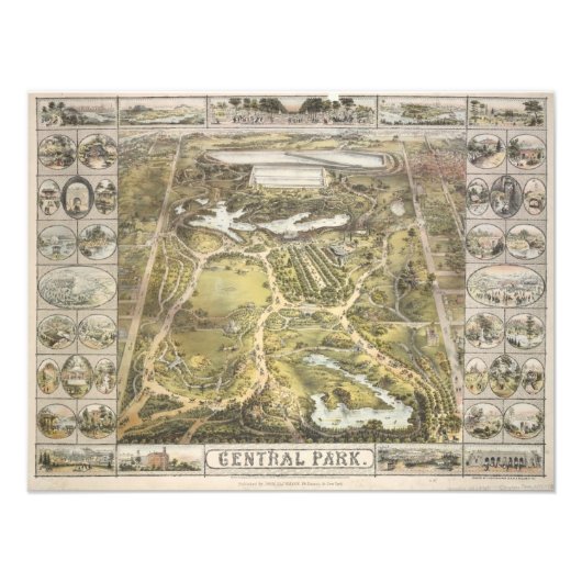  New York City Central Park Map, 1863 Foto Afdruk (Voorkant)