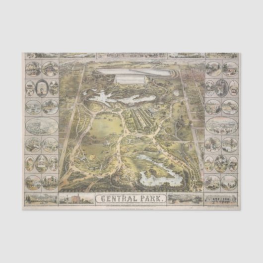  New York City Central Park Map ontkoppeling Tissuepapier (Voorkant)