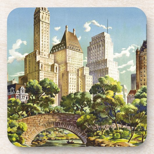 New York City Central Park Oude Poster Bier Onderzetter (Voorkant)