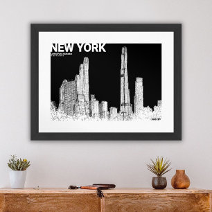 New York City Central Park Skyline Travel Sketch Poster