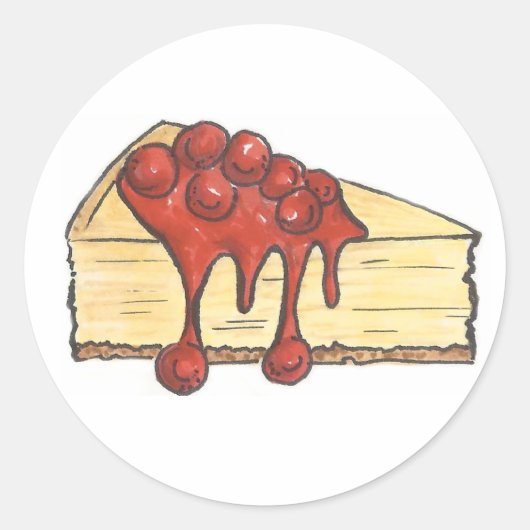 New York City Cherry Cheesecake Cheese Cake Slice Ronde Sticker (Voorkant)