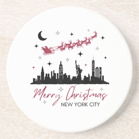 New York City Christmas Trip, Merry Christmas New Zandsteen Onderzetter (Voorkant)