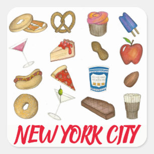 New York City Classic NYC Foods Pizza Bagel Steak Vierkante Sticker